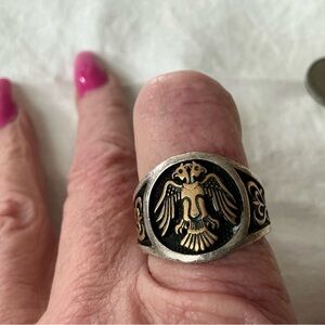 Vintage Sterling Turkish Men's Two-Tone Double Eagle Crest Signet Ring (C654)